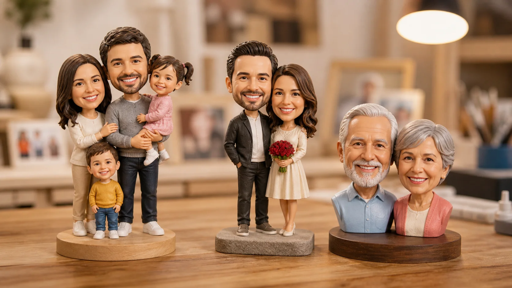 Personalised family figurines and bobble-head style keepsakes