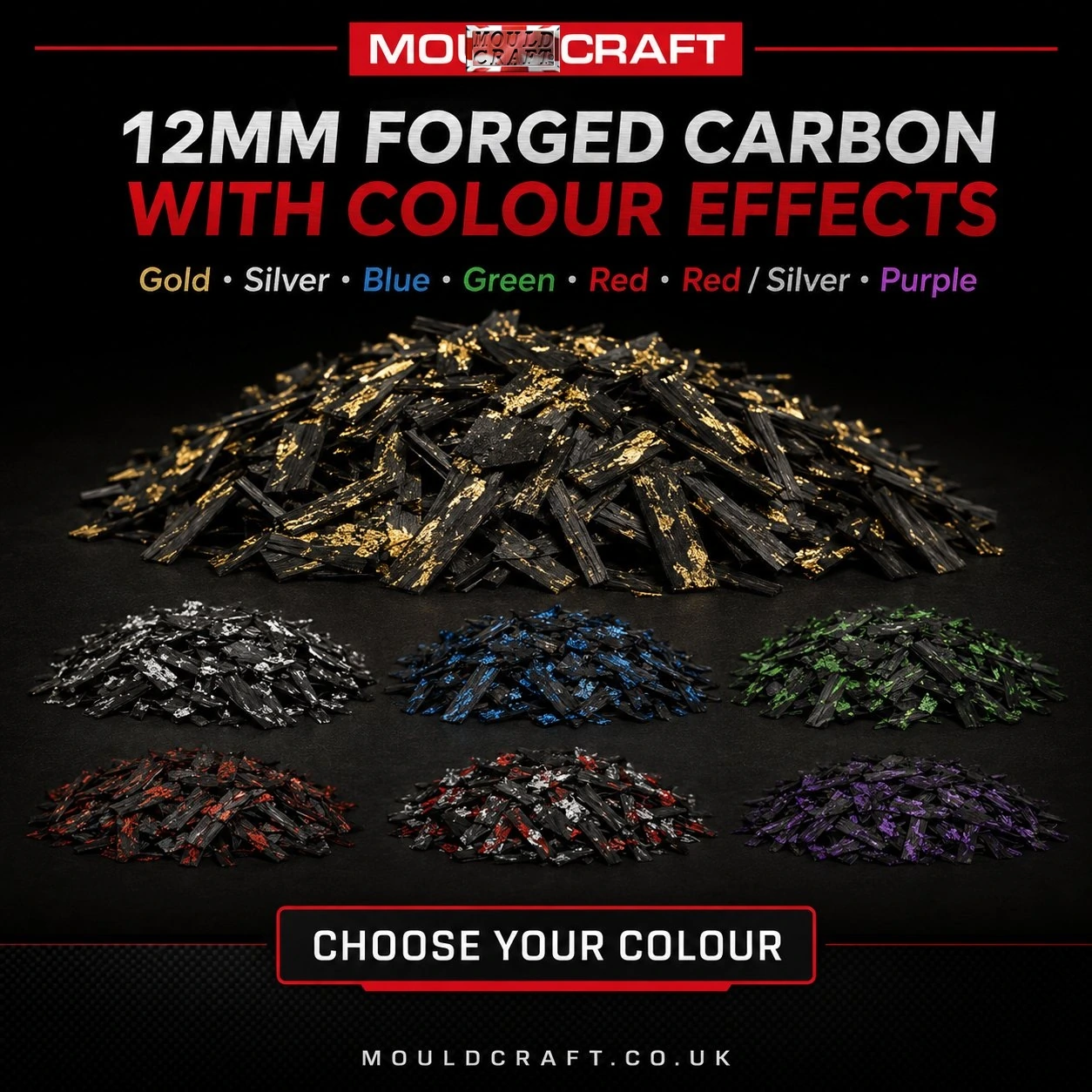 12mm Forged Carbon Chopped Tow Gold Leaf Foil Effect Colours