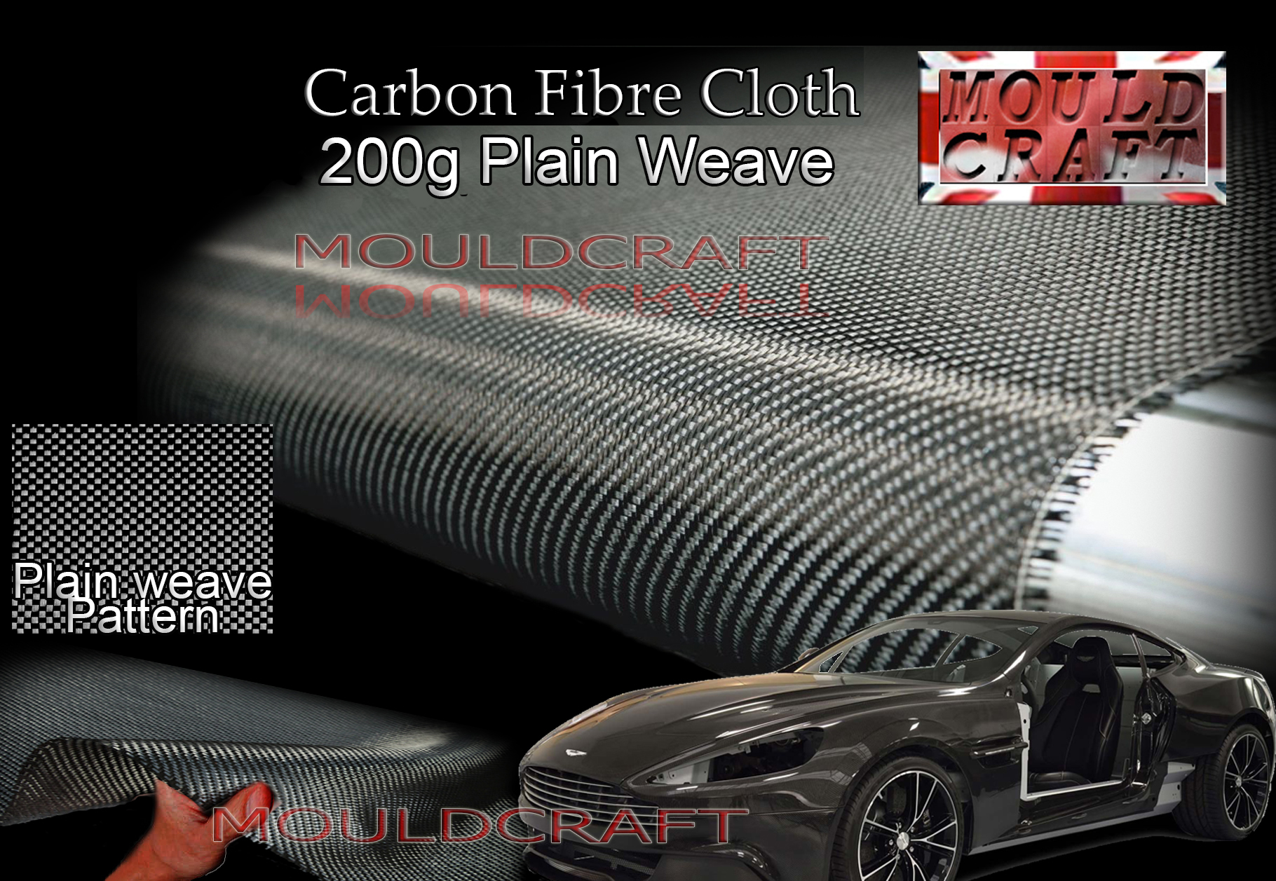 200gsm Plain Carbon Fibre cloth -  Plain Weave various sizes